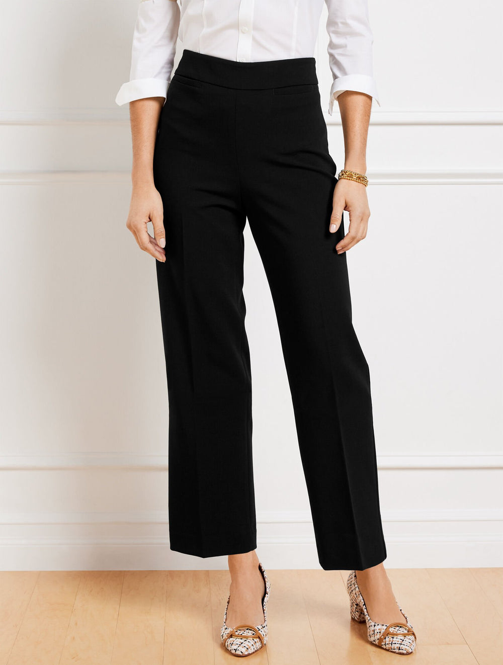 TAILORED STRETCH SLIM WIDE ANKLE PANTS | Talbots online