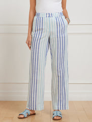 WASHED LINEN WIDE LEG PANTS - PLAYFUL STRIPE | Talbots online