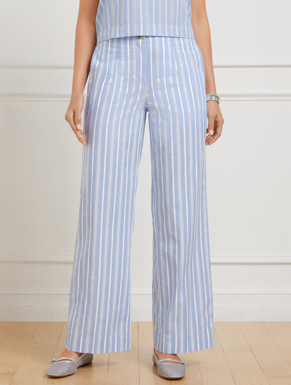WIDE ANKLE FRESH POPLIN PANTS - DEWDROP STRIPE | Talbots US
