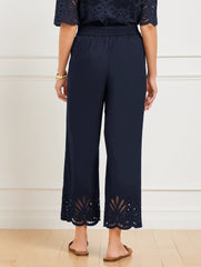 WIDE CROP PULL-ON FRESH POPLIN PANTS - EYELET HEM | Talbots online