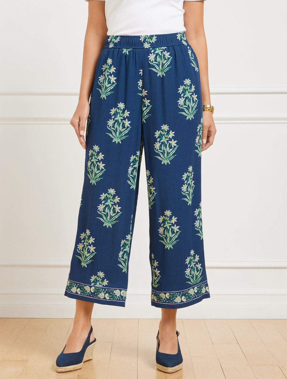 WIDE CROP PULL-ON PANTS - LEAFY FLORAL | Talbots discount