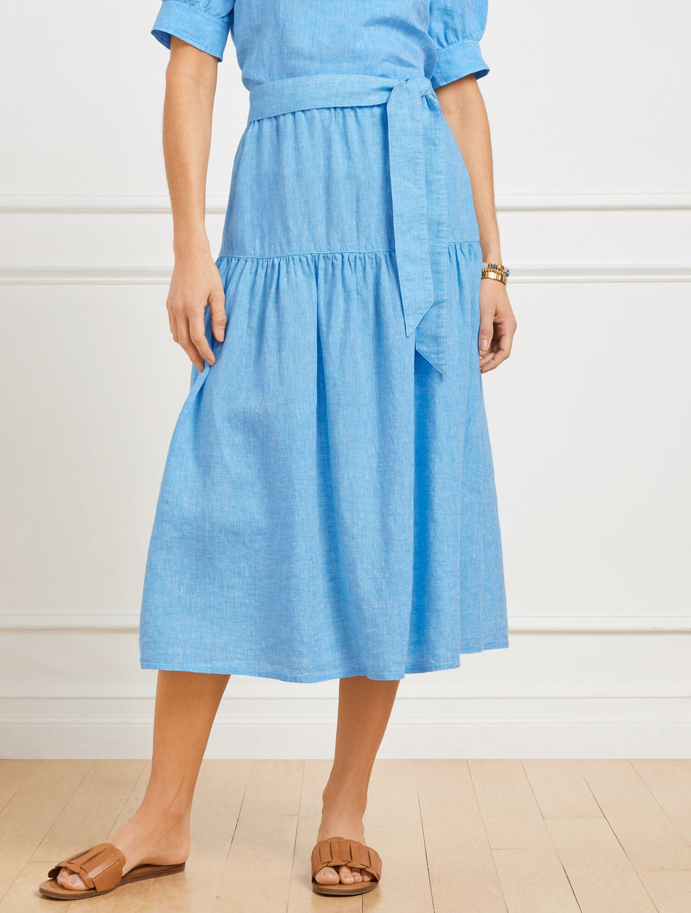 DROP WAIST LINEN MIDI SKIRT - CROSS DYED | Talbots for sale