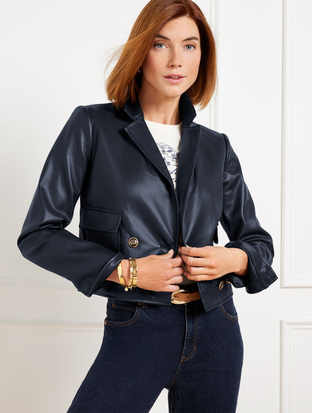 FAUX LEATHER CROPPED JACKET | Talbots online