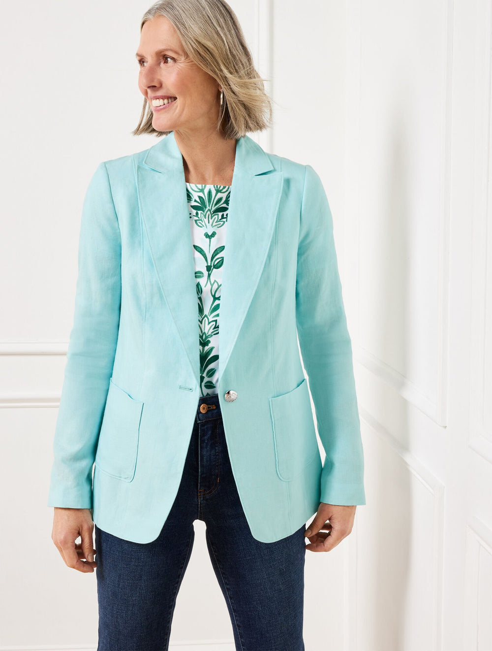 TAILORED SEAMING LINEN BLAZER | Talbots online