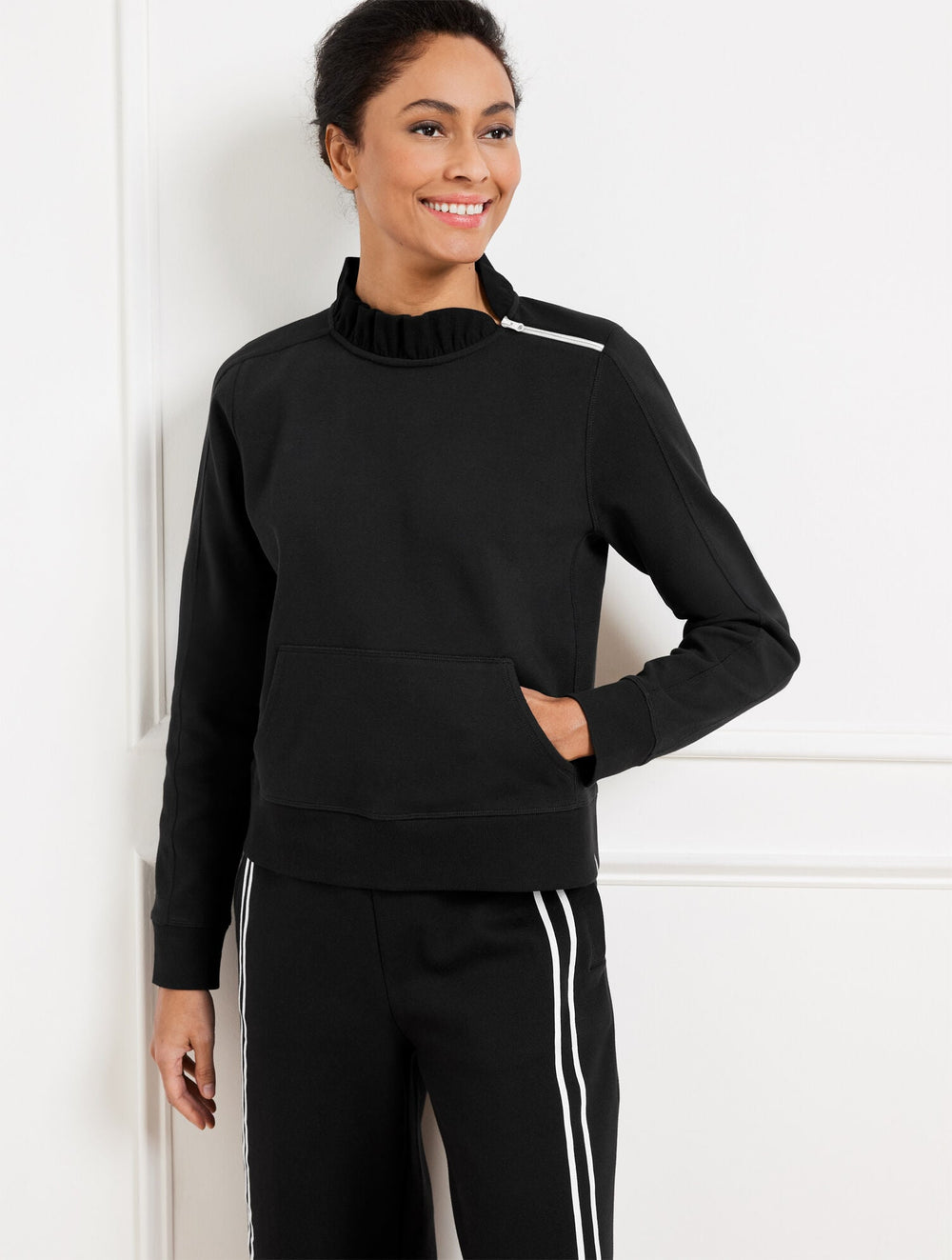 PIQUÉ ZIP SHOULDER PULLOVER | Talbots for sale