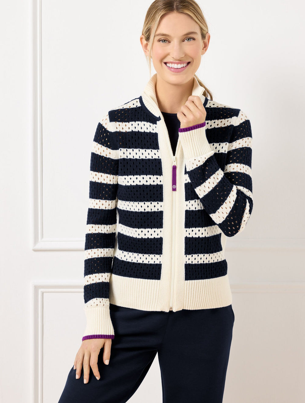 COOLMAX® FULL ZIP SWEATER JACKET - STRIPE | Talbots US