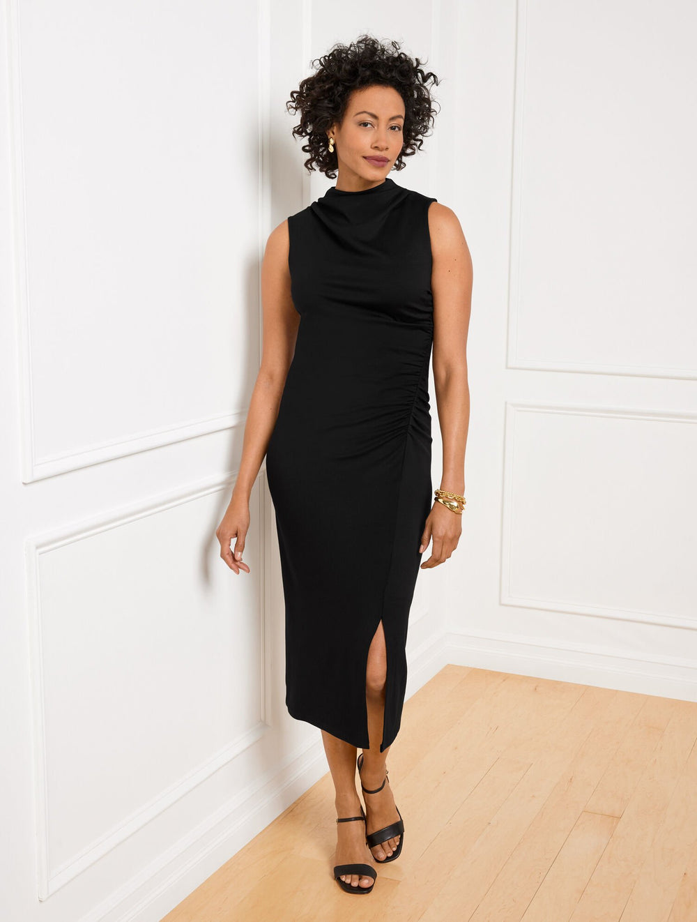 GATHERED COWL-NECK PONTE MIDI DRESS | Talbots discount