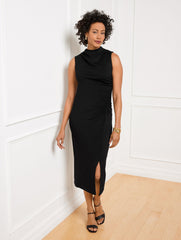 GATHERED COWL-NECK PONTE MIDI DRESS | Talbots discount