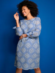 TIE SLEEVE EYELET CHAMBRAY DRESS | Talbots on sale