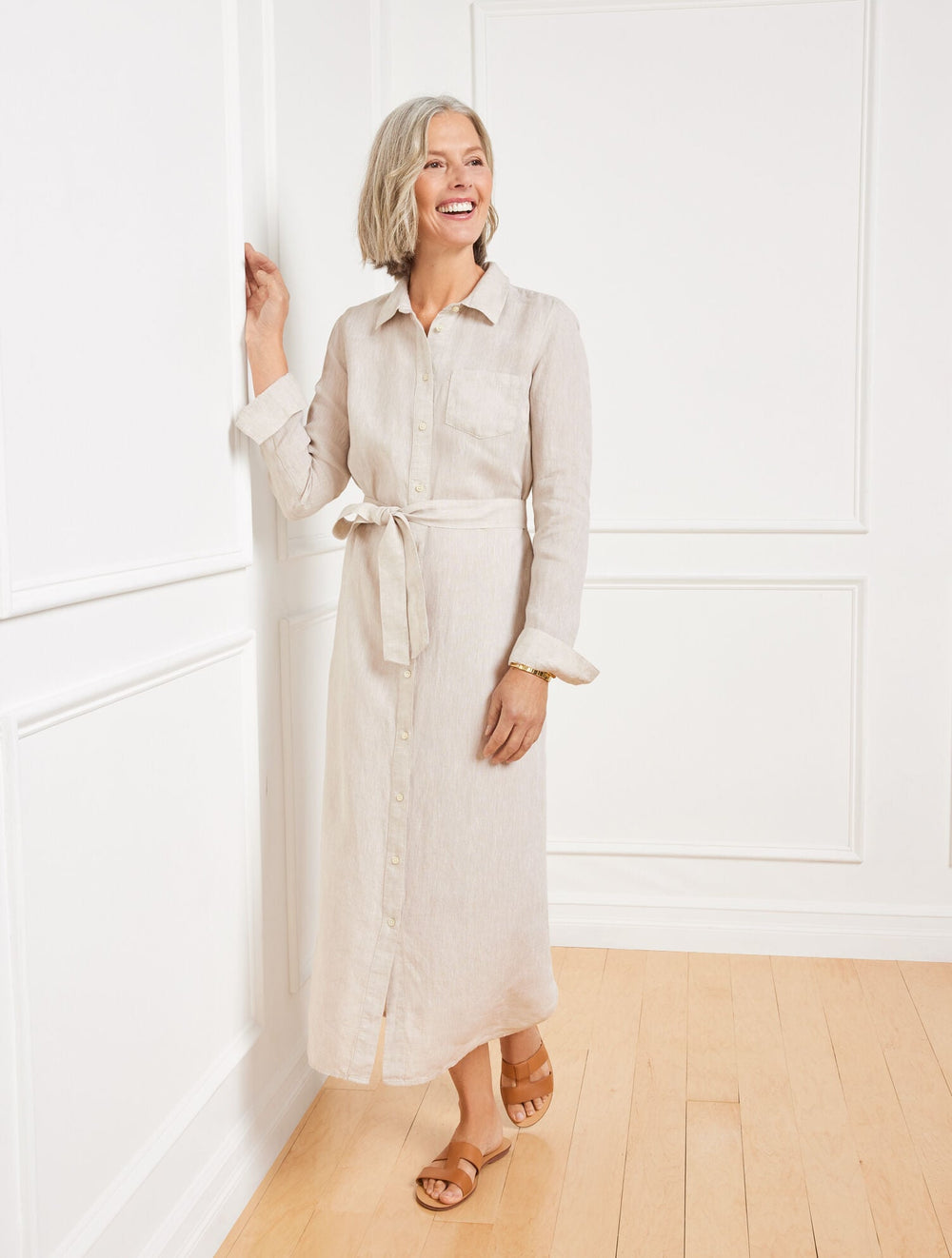 CROSS-DYED LINEN SHIRTDRESS - BEIGE | Talbots US
