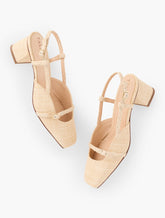 CARLYE BUCKLE BLOCK HEEL RAFFIA PUMPS | Talbots on sale