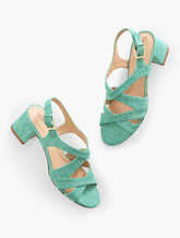 MILLIE STRAPS BLOCK HEEL WASHED LINEN SANDALS | Talbots outlet
