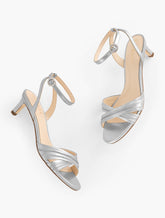 TALLIA PLEATED METALLIC NAPPA ANKLE STRAP HEEL SANDALS | Talbots on sale