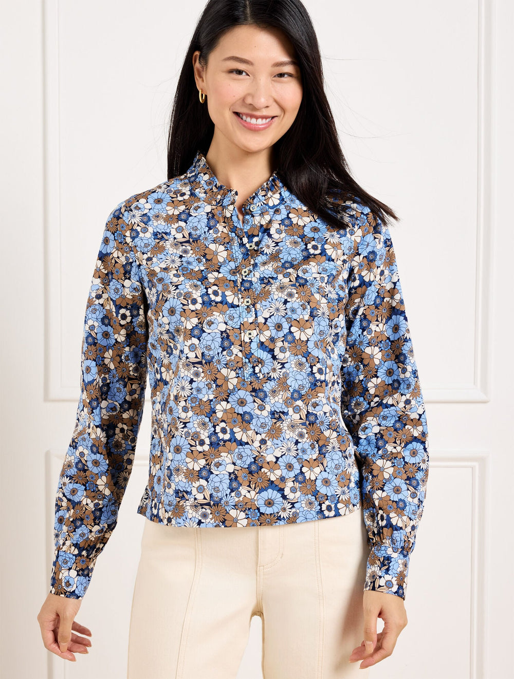 RUFFLE SHORT SHIRT - GATHERED BLOSSOMS | Talbots for sale