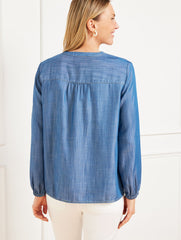 DENIM SMOCKED SHORT POPOVER | Talbots on sale