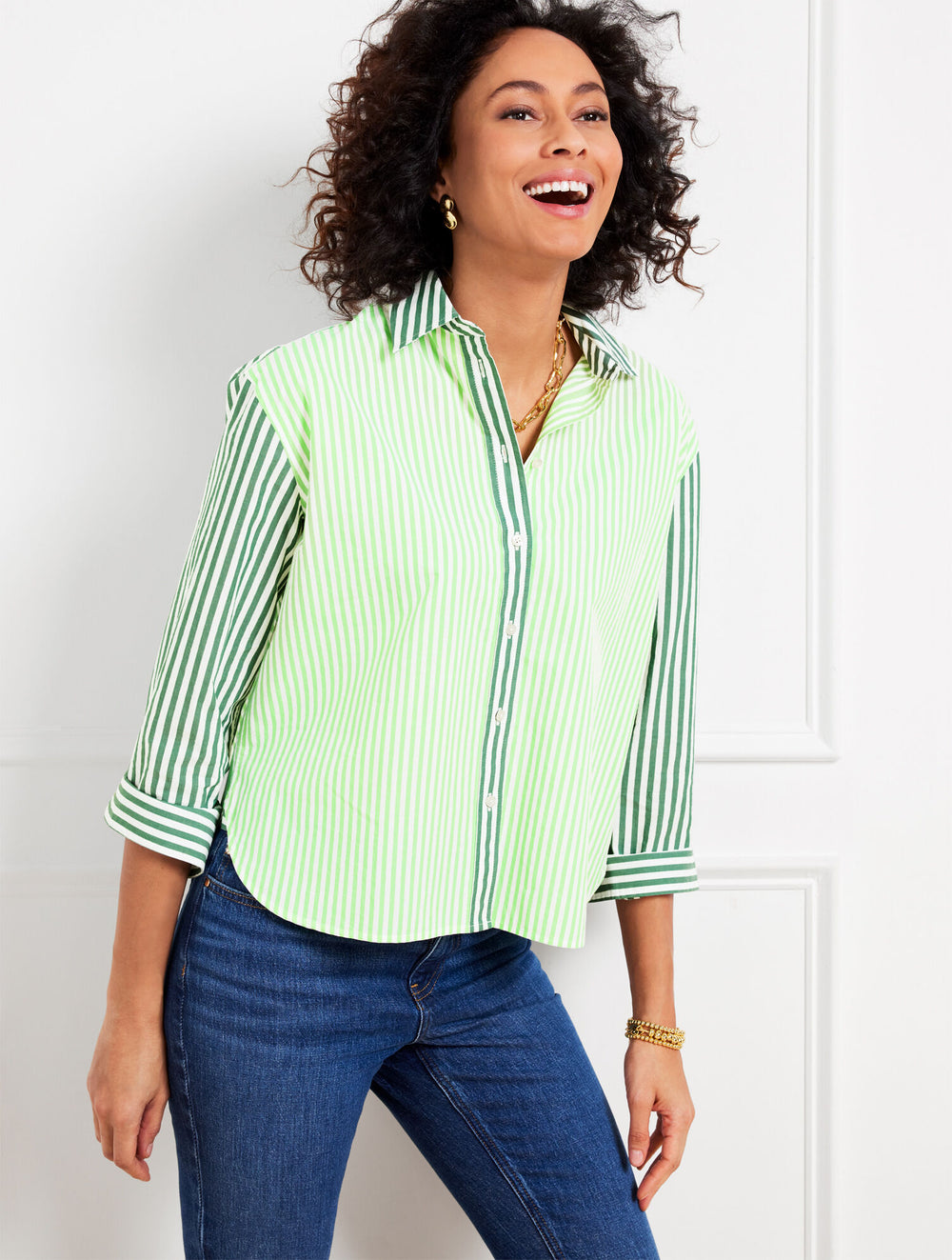 POPLIN SHORT SHIRT - BLOOMING STRIPE | Talbots near me