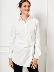TIE FRONT DRAPED POPLIN SHIRT | Talbots online