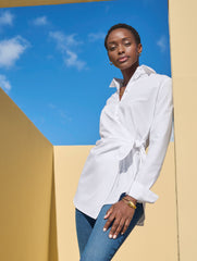 TIE FRONT DRAPED POPLIN SHIRT | Talbots online