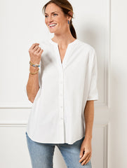 BAND COLLAR BUTTON FRONT POPLIN SHIRT | Talbots US