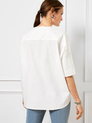 BAND COLLAR BUTTON FRONT POPLIN SHIRT | Talbots US