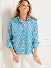 POPLIN SHORT SHIRT - WOODBLOCK BUD | Talbots sale