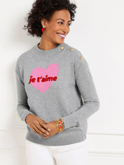 JE T’AIME HEART MOCKNECK PULLOVER | Talbots US