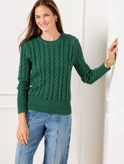 OPEN KNIT CABLE CREWNECK SWEATER | Talbots discount