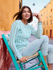 OPEN KNIT CABLE CREWNECK SWEATER | Talbots discount