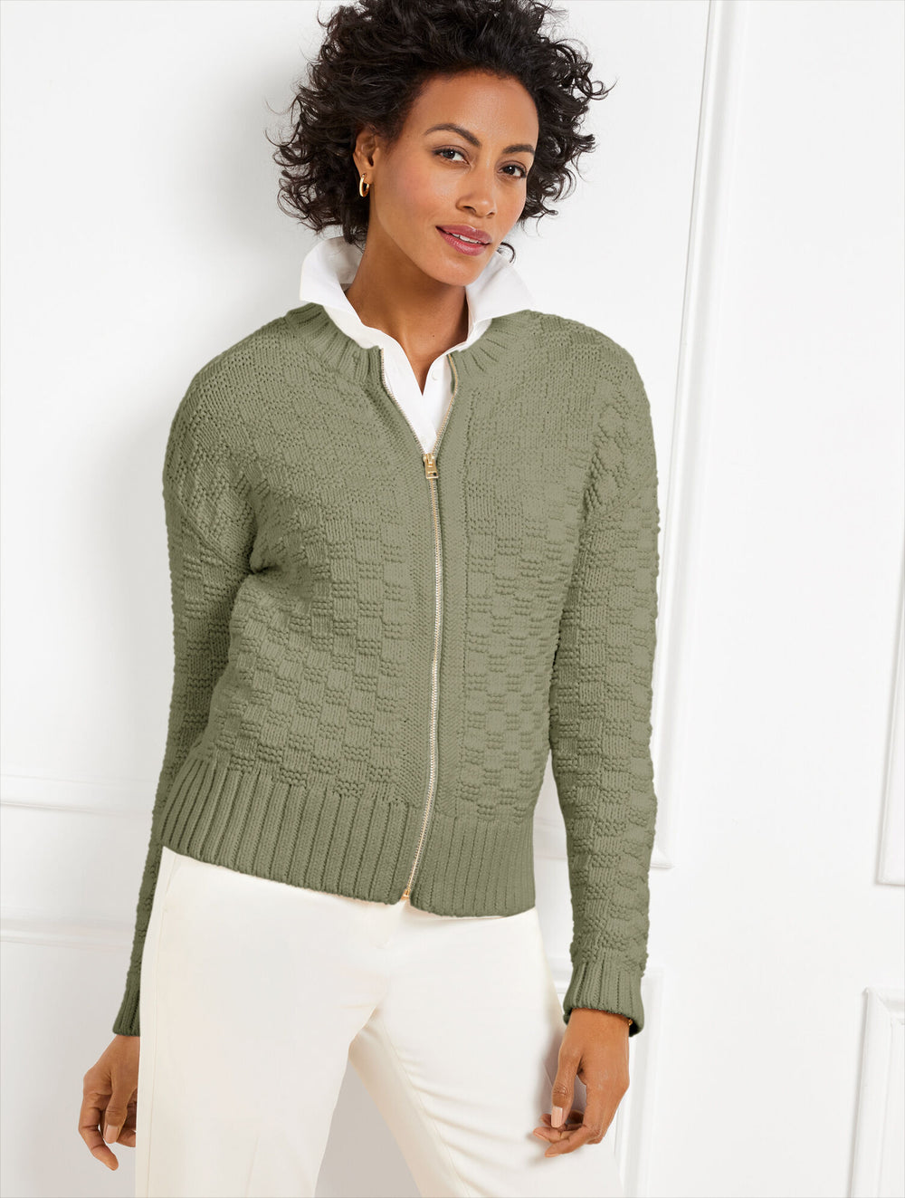 TEXTURE STITCH BOMBER CARDIGAN | Talbots on sale