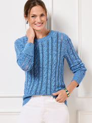 OPEN KNIT CABLE CREWNECK SWEATER - MARL | Talbots discount