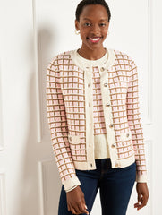 TEXTURED STITCH CREWNECK CARDIGAN - PLAID | Talbots discount