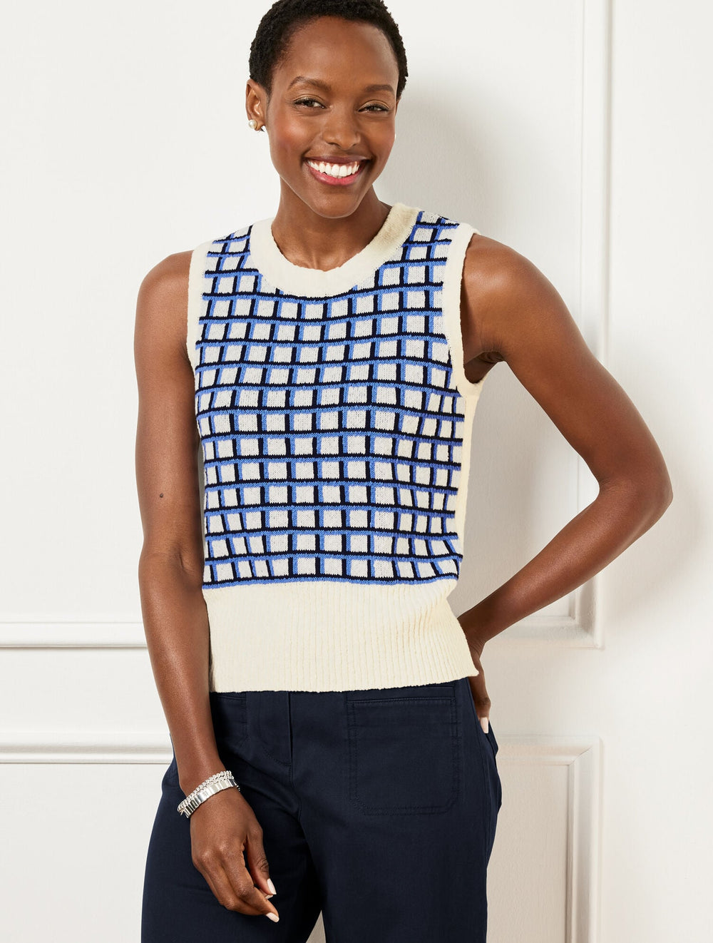 TEXTURED STITCH SWEATER SHELL - PLAID | Talbots for sale