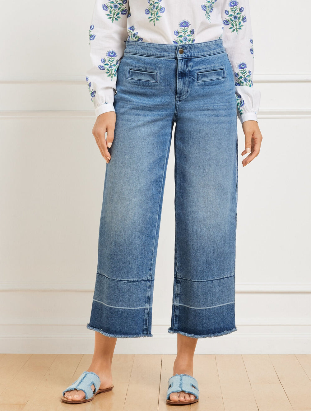 WIDE CROP RELEASED HEM JEANS - MATTITUCK WASH | Talbots discount