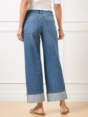 WIDE STRAIGHT ANKLE EMBROIDERED CUFF JEANS - BOTANICA WASH | Talbots sale