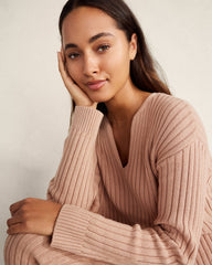 COTTON CASHMERE RIB V-NECK SWEATER | Talbots discount
