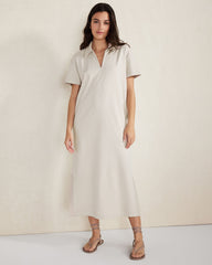 ORGANIC COTTON INTERLOCK COLLARED MIDI DRESS | Talbots sale