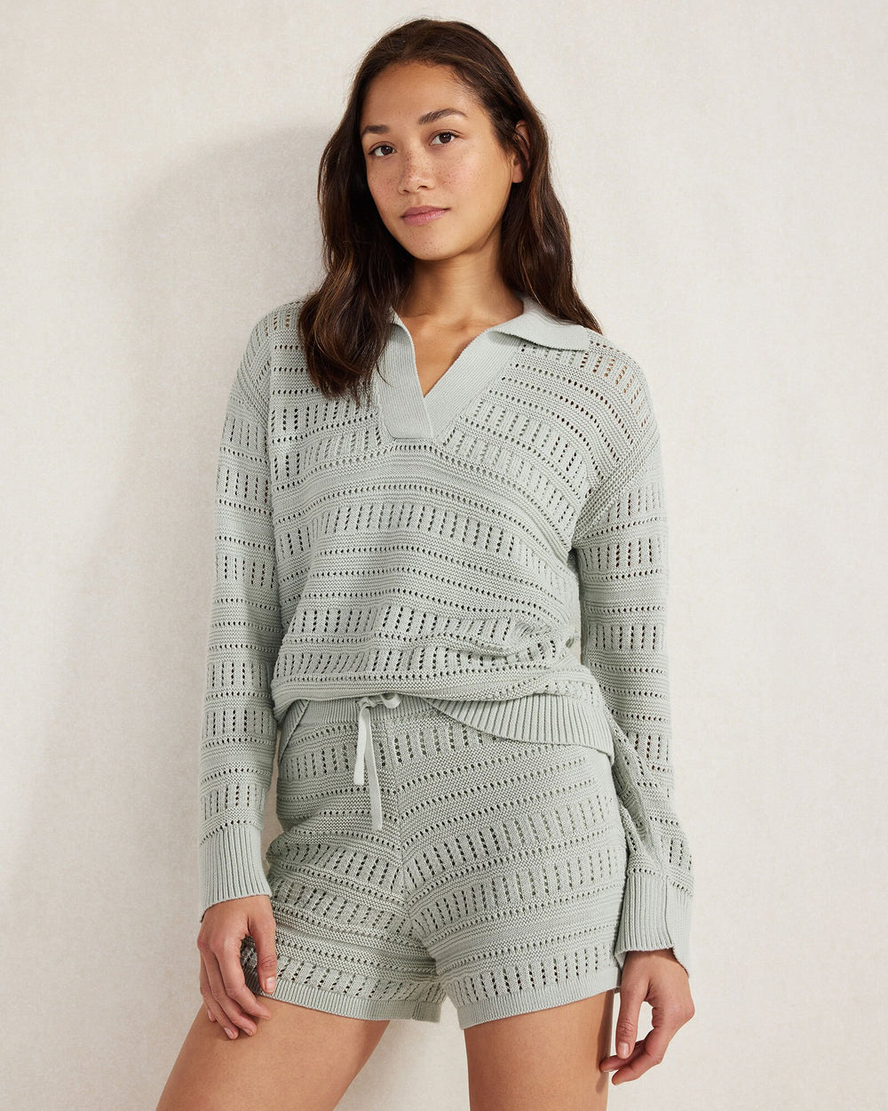 ORGANIC COTTON OPEN STITCH JOHNNY COLLAR SWEATER | Talbots discount