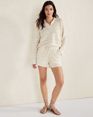 ORGANIC COTTON OPEN STITCH JOHNNY COLLAR SWEATER | Talbots discount