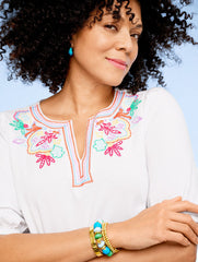 EMBROIDERED SPLIT NECK TOP | Talbots US