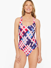 AQUA CLUB SCOOP NECK ONE-PIECE SWIMSUIT - NAUTICAL VIBES | Talbots discount