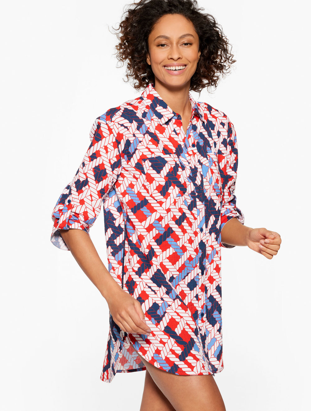 AQUA CLUB GAUZE SHIRT COVER-UP - NAUTICAL VIBES | Talbots outlet