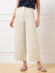 WIDE CROP PATCH POCKET WASHED LINEN PANTS | Talbots sale
