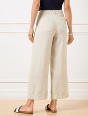WIDE CROP PATCH POCKET WASHED LINEN PANTS | Talbots sale