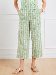 WIDE CROP WASHED LINEN PANTS - PRETTY MEDALLION | Talbots outlet