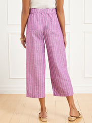 WIDE CROP WASHED LINEN PULL-ON PANTS - RIVIERA STRIPE | Talbots sale