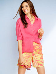 PULL-ON WASHED LINEN SHORTS - WATERCOLOR BOTANICAL | Talbots on sale