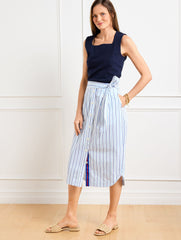 FRESH POPLIN TIE WAIST MIDI SKIRT - VERANDA STRIPE | Talbots outlet