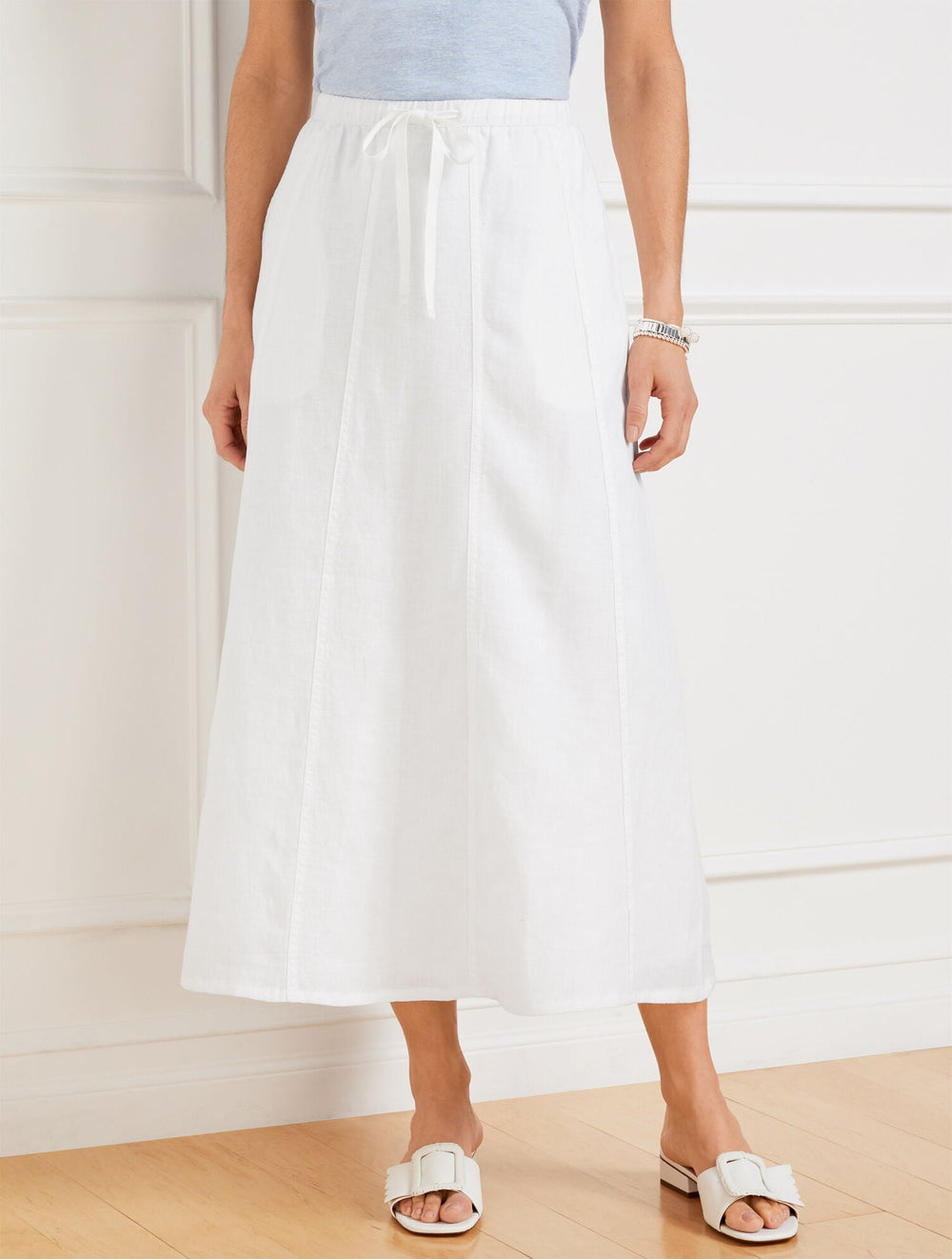 LINEN DRAWSTRING MIDI SKIRT - WHITE | Talbots online