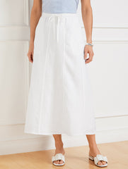 LINEN DRAWSTRING MIDI SKIRT - WHITE | Talbots online