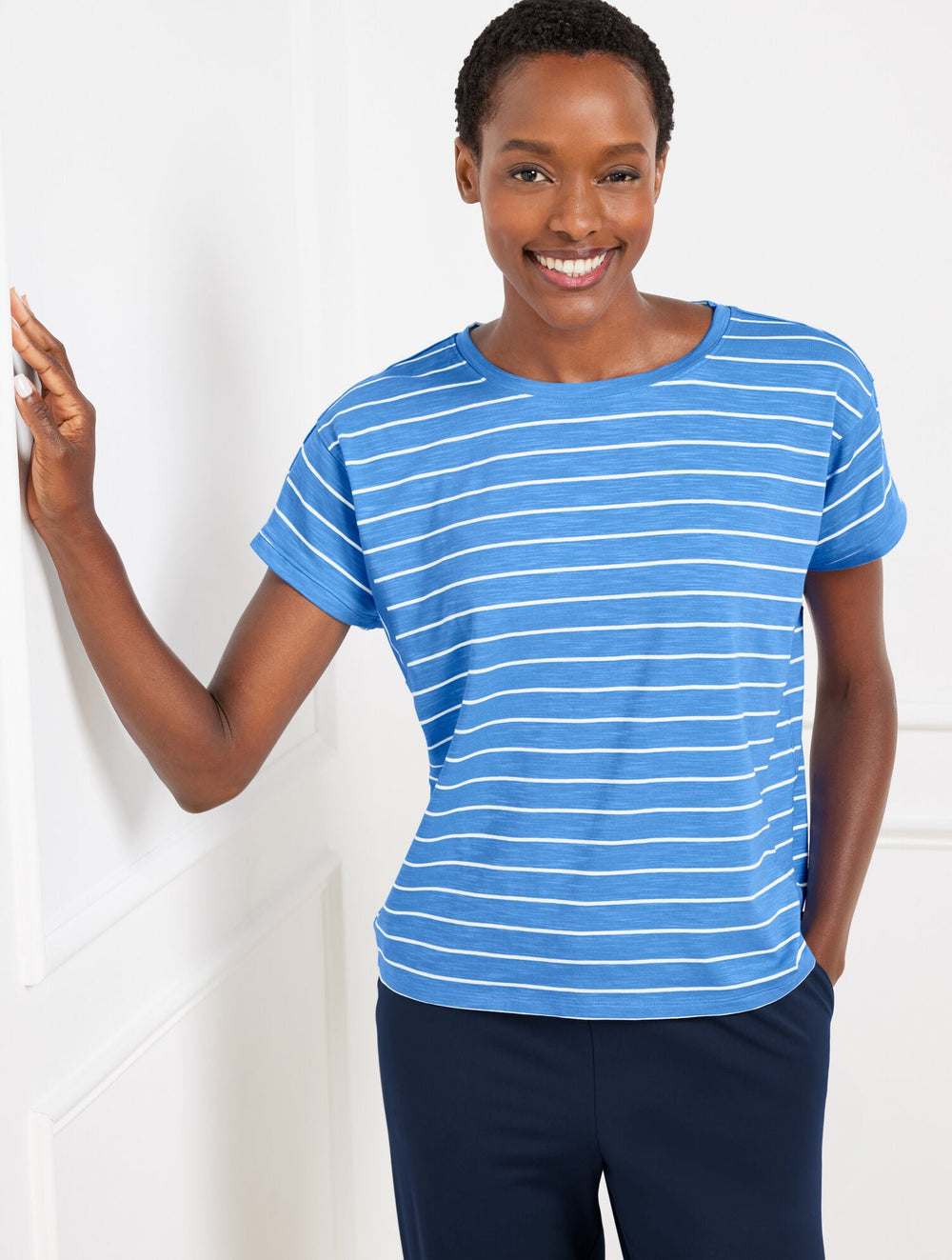 SUPERSOFT SLUB CREWNECK TEE - BASELINE STRIPE | Talbots US